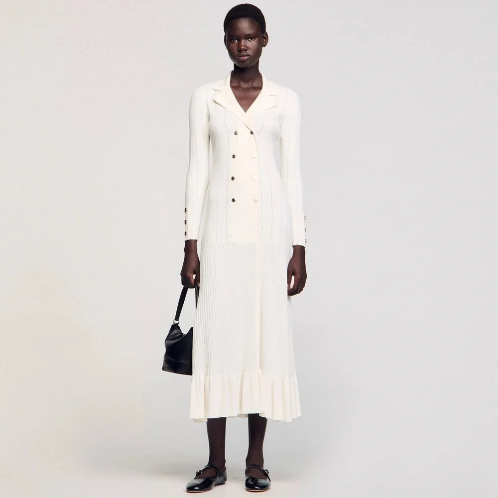 NWT Sandro Olympe Knit Maxi Dress $282 at Sandro/Bloomingdales—collar dirt marks - Picture 2 of 14